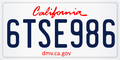 CA license plate 6TSE986