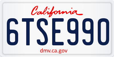 CA license plate 6TSE990