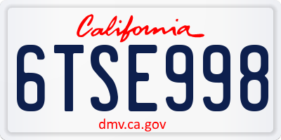 CA license plate 6TSE998