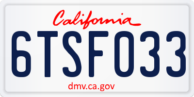 CA license plate 6TSF033