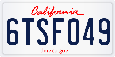 CA license plate 6TSF049