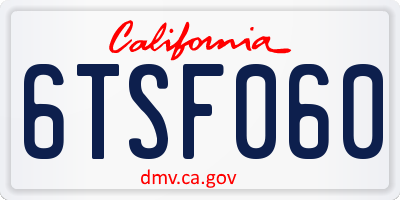 CA license plate 6TSF060