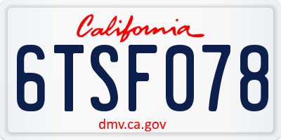 CA license plate 6TSF078