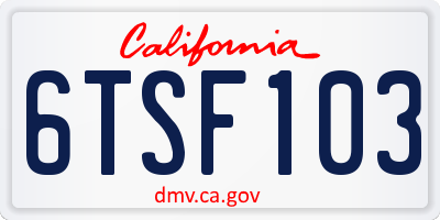 CA license plate 6TSF103