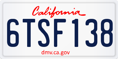 CA license plate 6TSF138