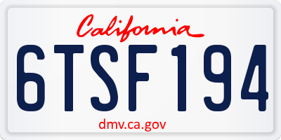 CA license plate 6TSF194