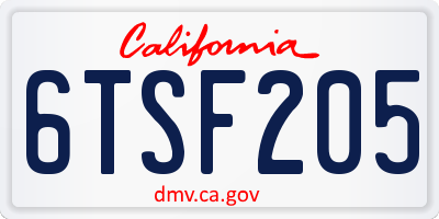 CA license plate 6TSF205