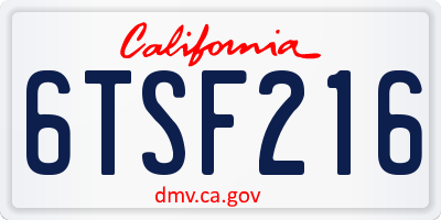 CA license plate 6TSF216