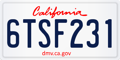 CA license plate 6TSF231