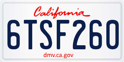 CA license plate 6TSF260