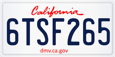 CA license plate 6TSF265