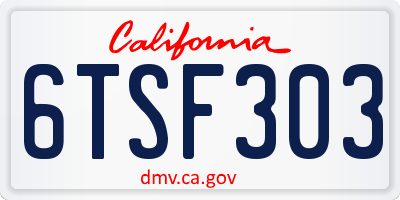 CA license plate 6TSF303