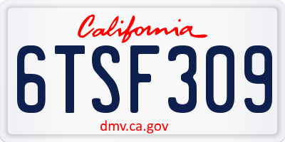 CA license plate 6TSF309