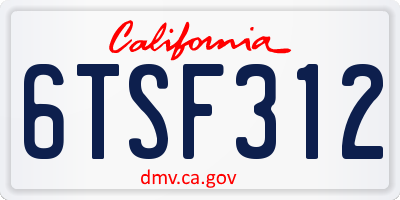 CA license plate 6TSF312