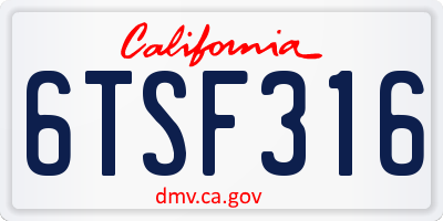 CA license plate 6TSF316