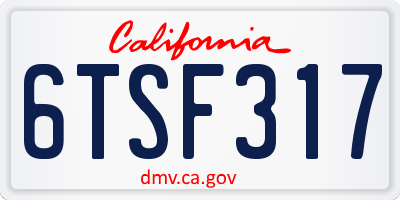 CA license plate 6TSF317