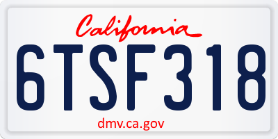 CA license plate 6TSF318