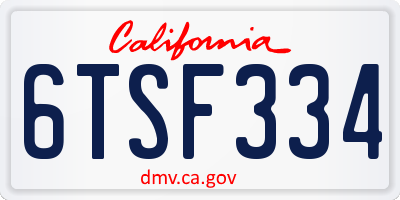 CA license plate 6TSF334