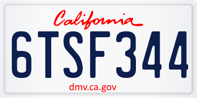 CA license plate 6TSF344