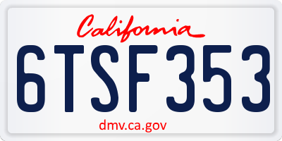 CA license plate 6TSF353