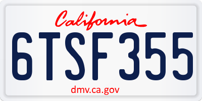 CA license plate 6TSF355