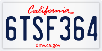 CA license plate 6TSF364