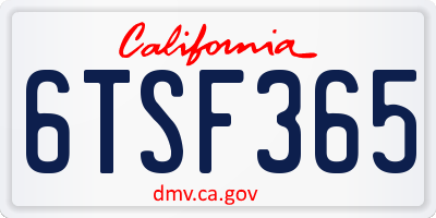 CA license plate 6TSF365
