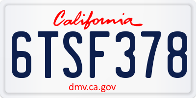 CA license plate 6TSF378