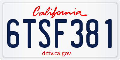 CA license plate 6TSF381
