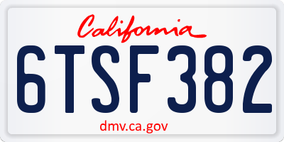 CA license plate 6TSF382