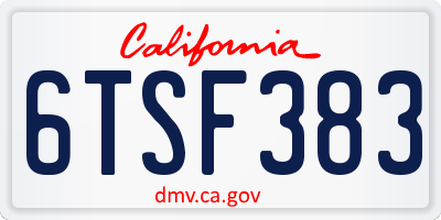 CA license plate 6TSF383