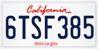 CA license plate 6TSF385