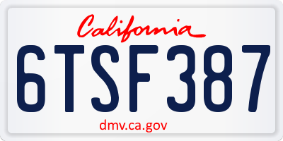 CA license plate 6TSF387