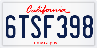 CA license plate 6TSF398