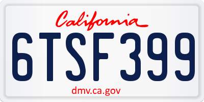 CA license plate 6TSF399