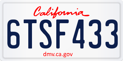 CA license plate 6TSF433