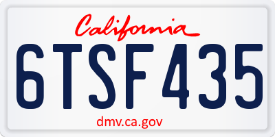 CA license plate 6TSF435