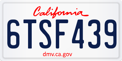 CA license plate 6TSF439