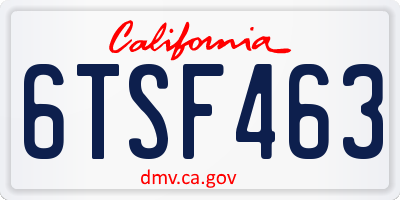 CA license plate 6TSF463
