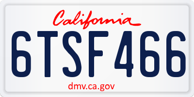 CA license plate 6TSF466