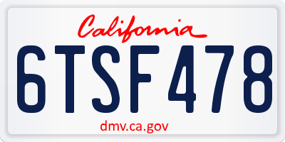 CA license plate 6TSF478