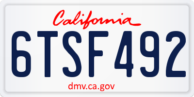 CA license plate 6TSF492
