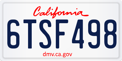 CA license plate 6TSF498