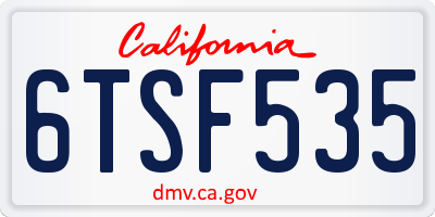 CA license plate 6TSF535