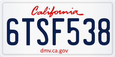 CA license plate 6TSF538
