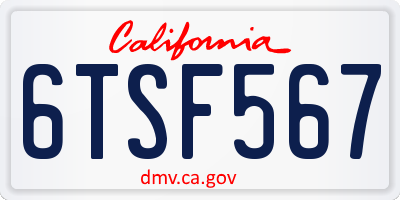 CA license plate 6TSF567