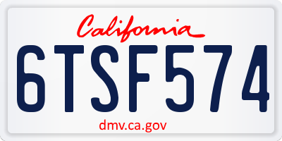 CA license plate 6TSF574