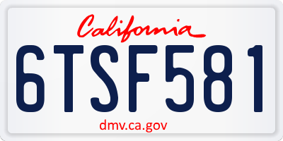 CA license plate 6TSF581