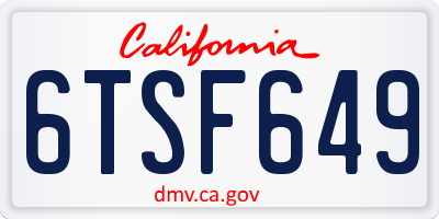 CA license plate 6TSF649