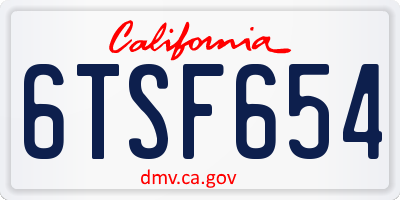 CA license plate 6TSF654